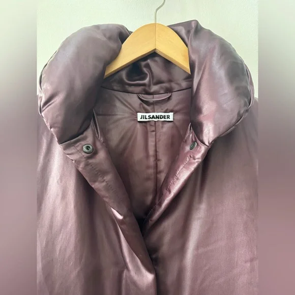 Jil Sander Silk Down Deep Purple Long Puffer Coat 38 - Picture 2 of 16